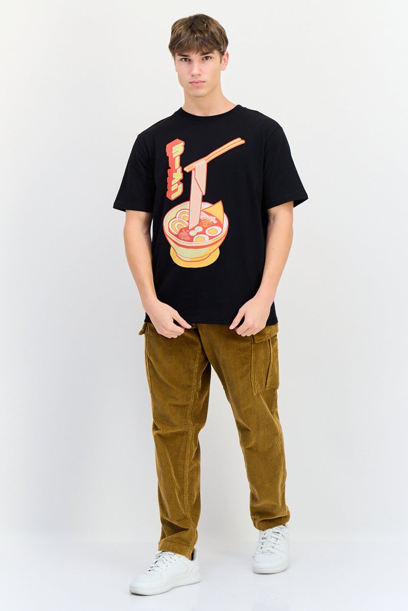 YOTO تي شيرت رجالي بأكمام قصيرة وياقة دائرية، مطبوع برسومات، أسود - Image 2