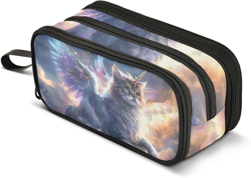 BOENLE Unicorn Cat with Wings Pencil Case Box Boys Girls Large Pencil Pouch Zipper Compartments Big Capacity Stationery Pen Bag Organizer for Kids Teens Adults School Office - Image 1