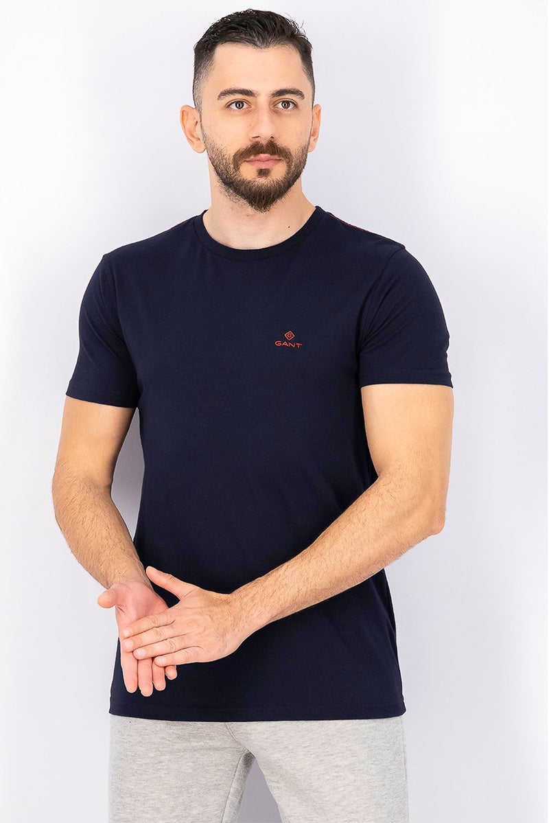 GANT Men Crew Neck Short Sleeves Embroidered T-shirt, Navy - Image 1