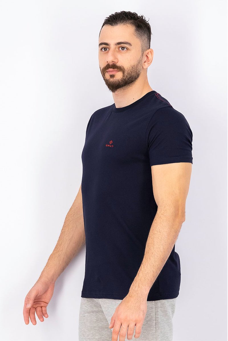 GANT Men Crew Neck Short Sleeves Embroidered T-shirt, Navy - Image 4