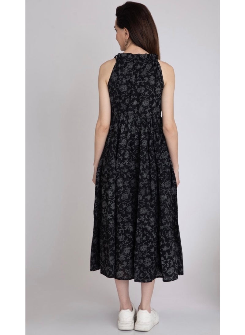 Black Tiered Cotton Dress - Image 3