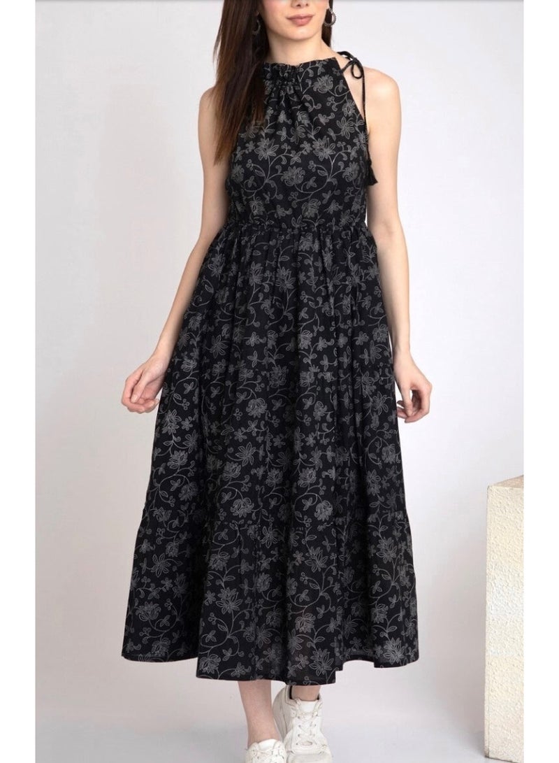 Black Tiered Cotton Dress - Image 2
