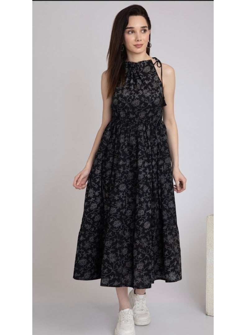 Black Tiered Cotton Dress - Image 5