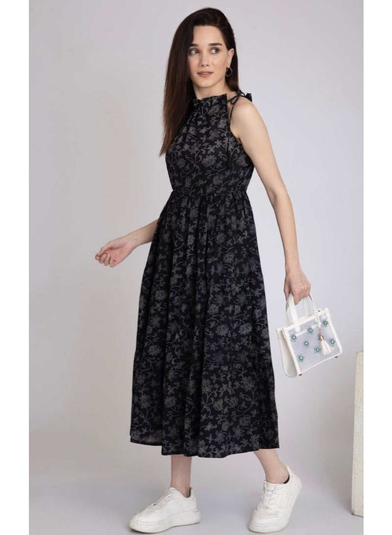 Black Tiered Cotton Dress - Image 4
