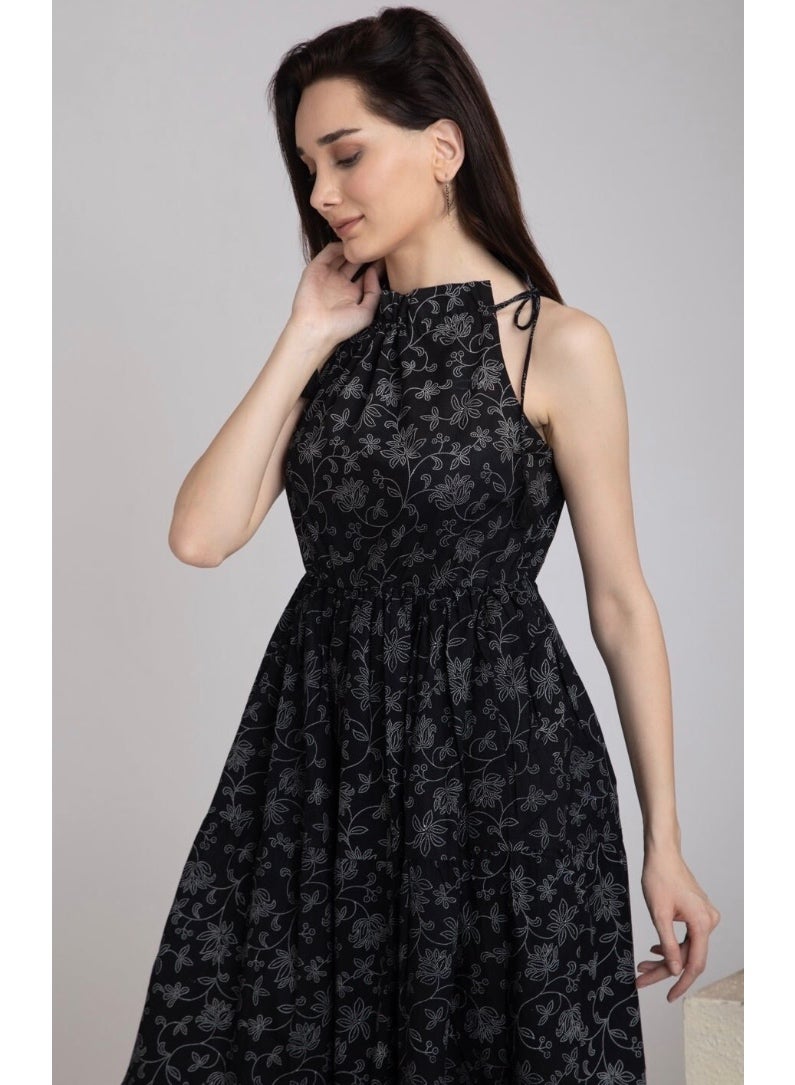 Black Tiered Cotton Dress - Image 1