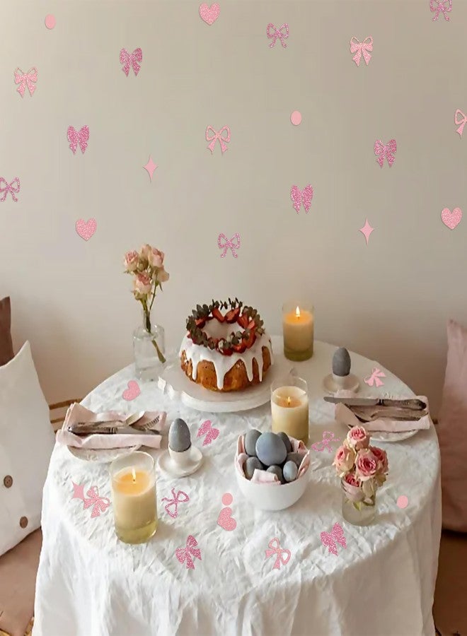 Aukolass 240 Pcs Pink Bow Confetti, Bow Theme Glitter Table Scatter for Coquette Baby Shower and Birthday Party Decoration (Pink) - Image 4