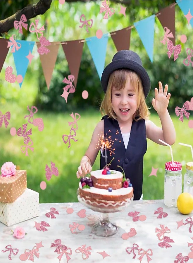 Aukolass 240 Pcs Pink Bow Confetti, Bow Theme Glitter Table Scatter for Coquette Baby Shower and Birthday Party Decoration (Pink) - Image 3