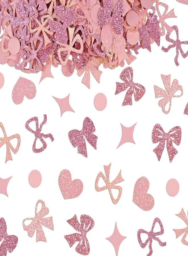 Aukolass 240 Pcs Pink Bow Confetti, Bow Theme Glitter Table Scatter for Coquette Baby Shower and Birthday Party Decoration (Pink) - Image 1