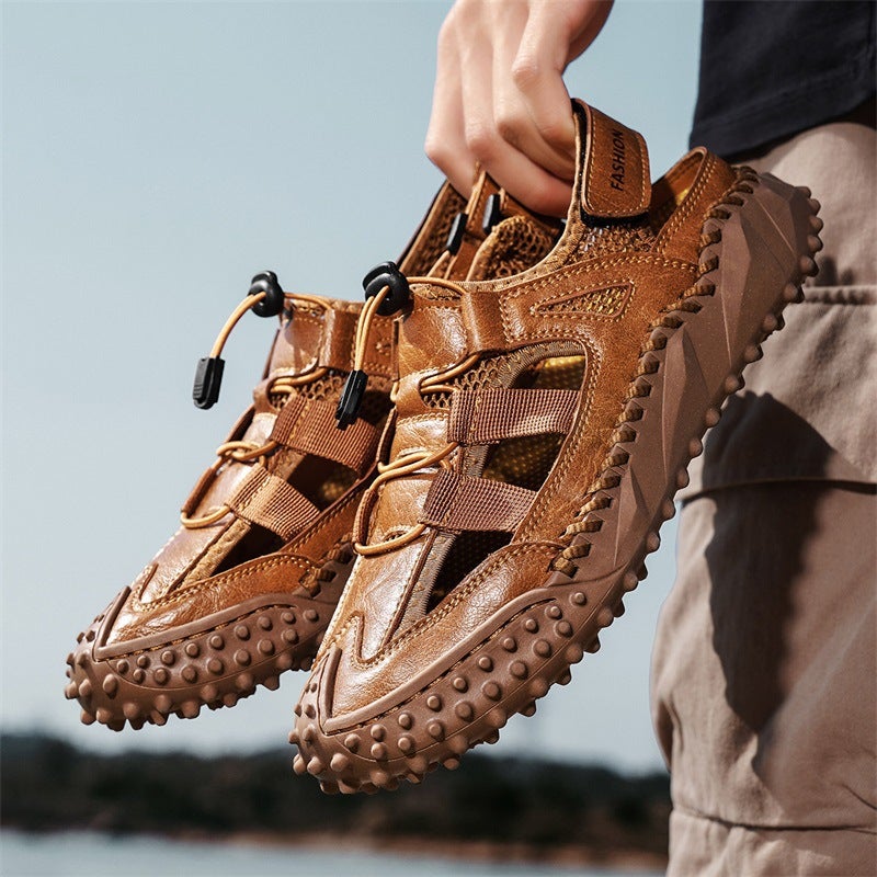 Large Size Sandals Men'S Trendy Slip-On Casual Shoes 2025 Summer Microfiber Leather Shoes - Image 2