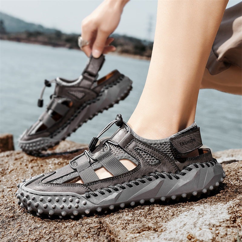 Large Size Sandals Men'S Trendy Slip-On Casual Shoes 2025 Summer Microfiber Leather Shoes - Image 3