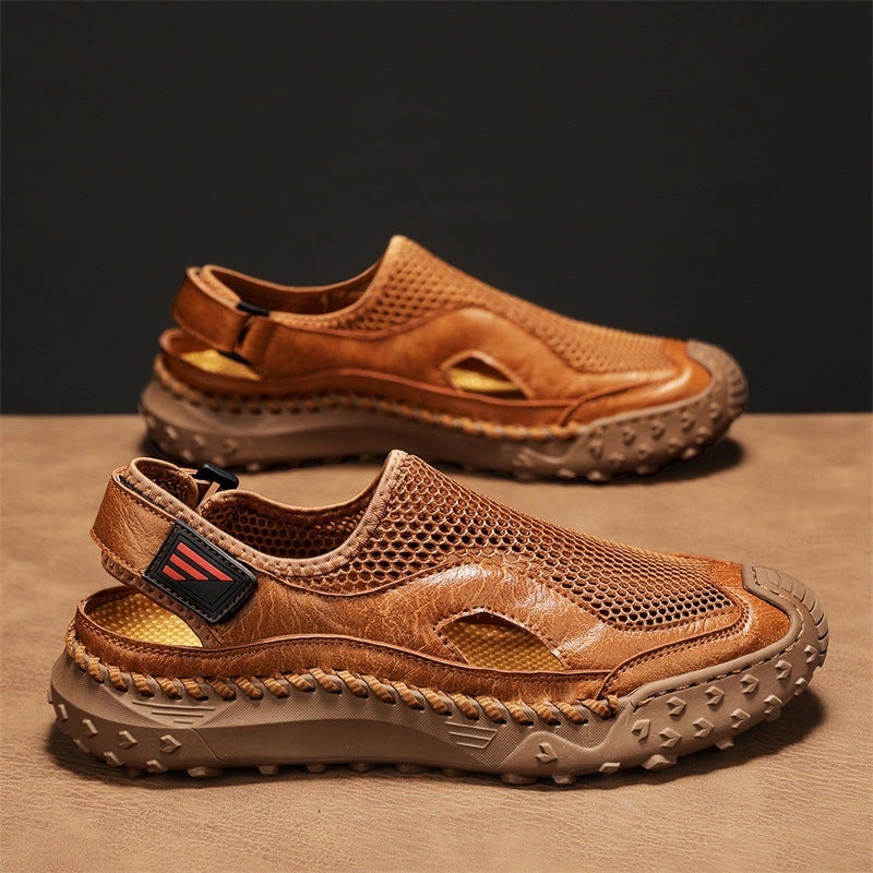 Large Size Sandals Men'S Trendy Slip-On Casual Shoes 2025 Summer Microfiber Leather Shoes - Image 1