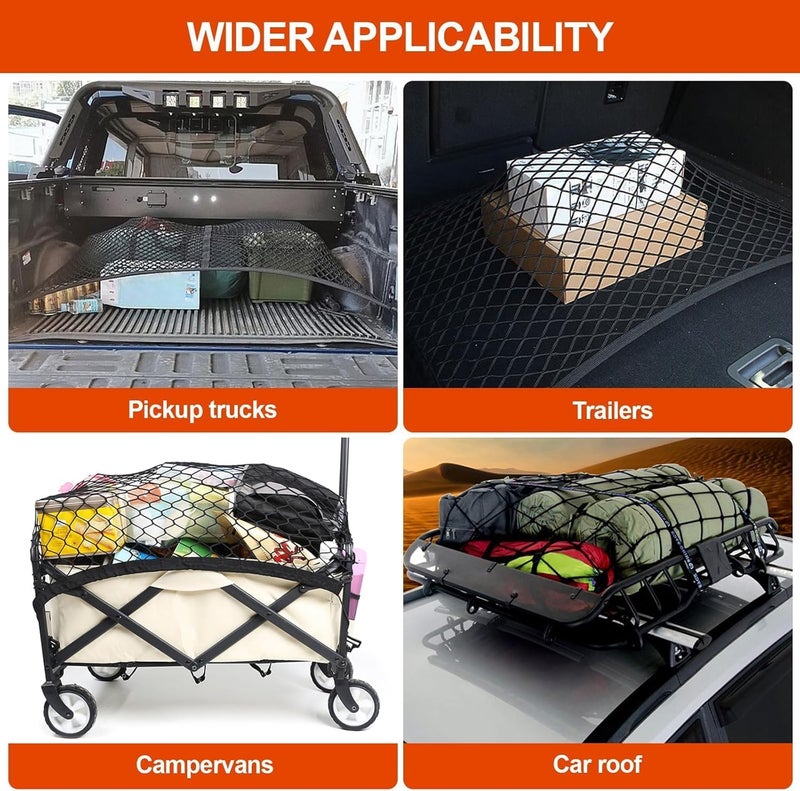 Proxima Direct Upgraded 8 Hook Elastic Truck Bed Cargo Net, Adjustable 4x4ft to 8x8ft, Heavy-Duty Stretchable Design for Dodge Ford Chevy Pickups SUV Racks, Includes ABS Carabiners & Work Gloves - Image 5