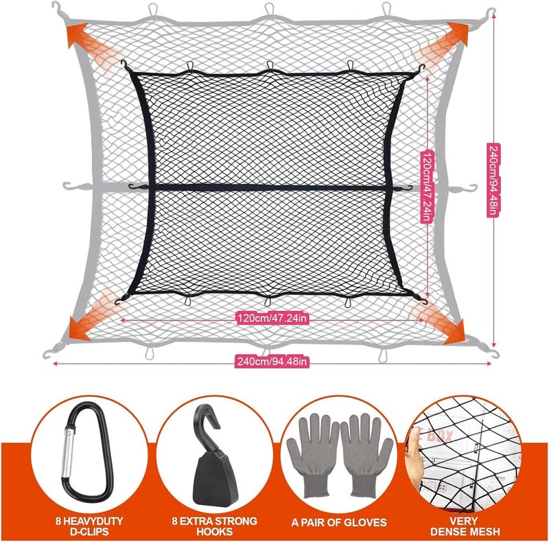 Proxima Direct Upgraded 8 Hook Elastic Truck Bed Cargo Net, Adjustable 4x4ft to 8x8ft, Heavy-Duty Stretchable Design for Dodge Ford Chevy Pickups SUV Racks, Includes ABS Carabiners & Work Gloves - Image 2