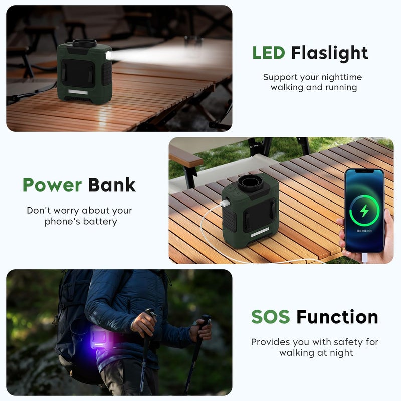 LOUISWARE Portable Waist Fan 18000RPM Strong Airflow Waist Fan Belt fan With Max 12H Working Time 3 Speeds adjustment With LED flashlight Rechargeable Personal Fan for Outdoor Jobsite(Green) - Image 5
