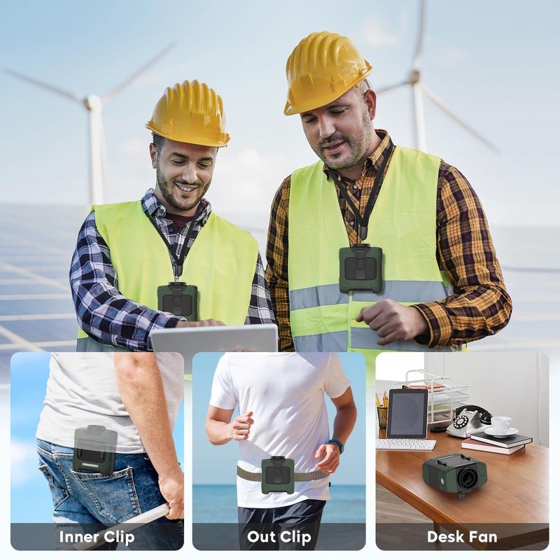 LOUISWARE Portable Waist Fan 18000RPM Strong Airflow Waist Fan Belt fan With Max 12H Working Time 3 Speeds adjustment With LED flashlight Rechargeable Personal Fan for Outdoor Jobsite(Green) - Image 2