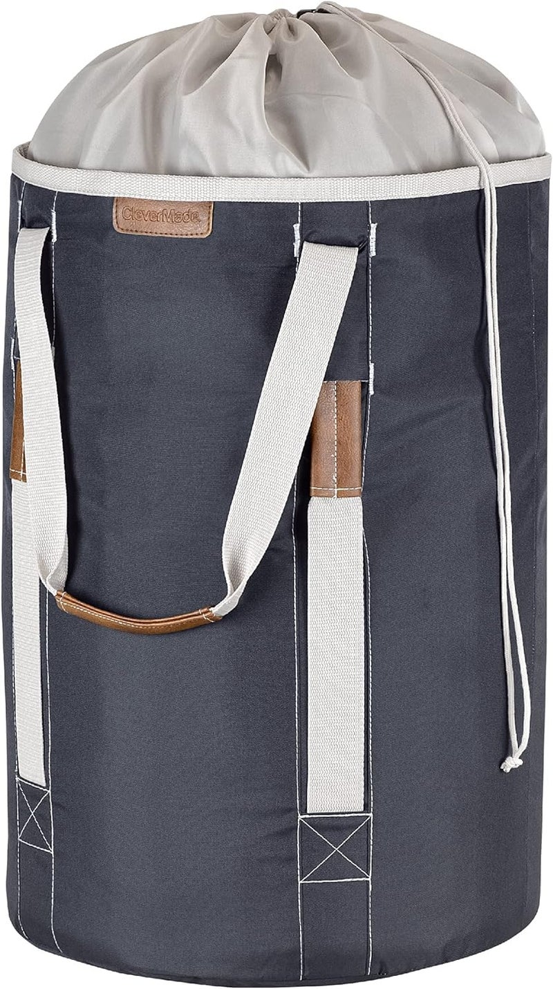 CleverMade Laundry Backpack Duffel Bag Tote with Shoulder Straps - Extra Large Capacity Clothes Hamper with Drawstring Top Closure Lid, Charcoal - Image 1