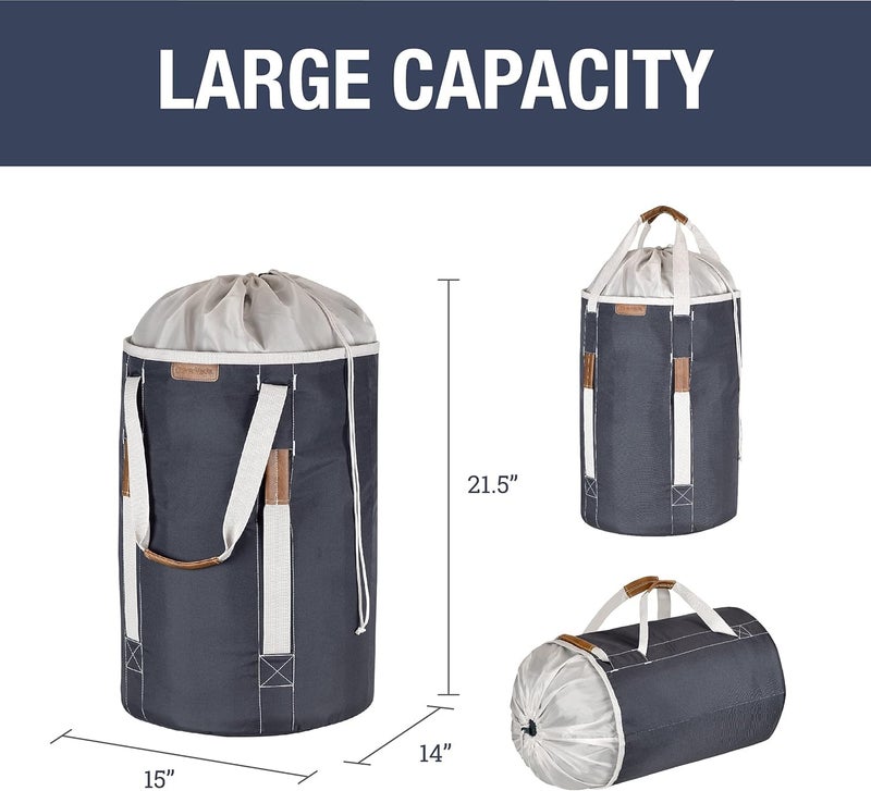 CleverMade Laundry Backpack Duffel Bag Tote with Shoulder Straps - Extra Large Capacity Clothes Hamper with Drawstring Top Closure Lid, Charcoal - Image 2