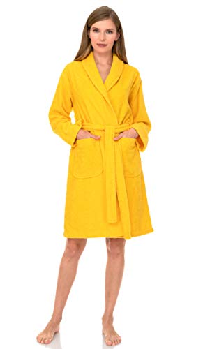 TowelSelections Women’s Robe, 100% Cotton Short Terry Shawl Bathrobe X-Small Aspen Gold - Image 1