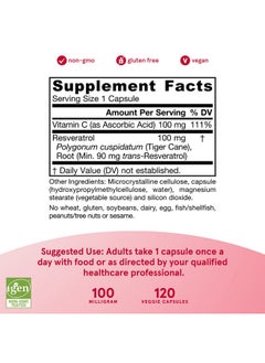 jarrow formulas Resveratrol 100 Mg 120 Veggie Caps Resveratrol + Vitamin C Antioxidant & Cardiovascular Support 120 Servings  - Image 5