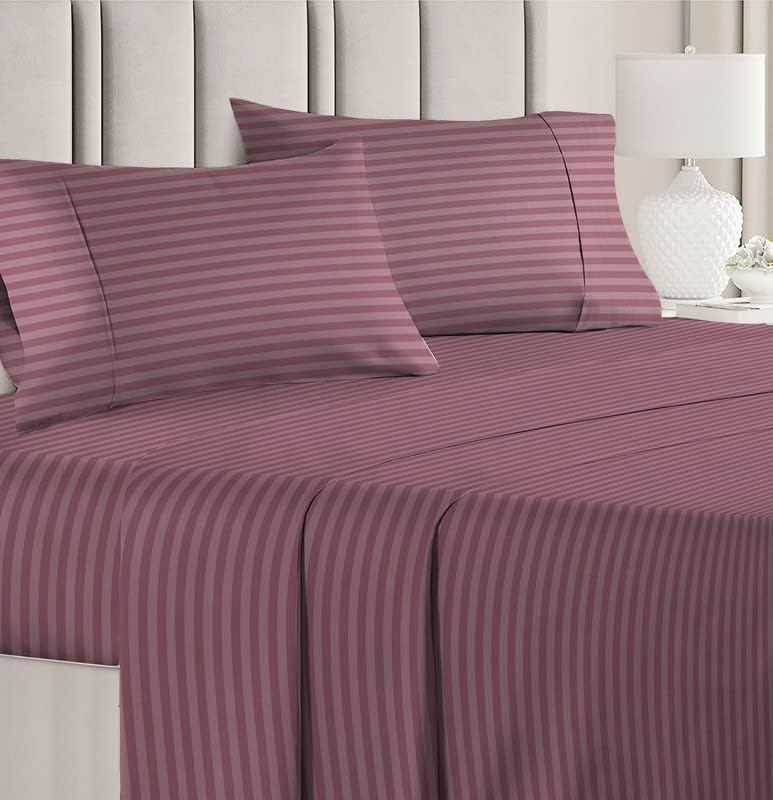 VAS COLLECTIONS 210 TC Pure Cotton Satin/Stripe King Bedsheet with 2 King Size Pillow Covers | Double Bed Cotton | Size - King Size 90x100 inches - Onion - Image 5