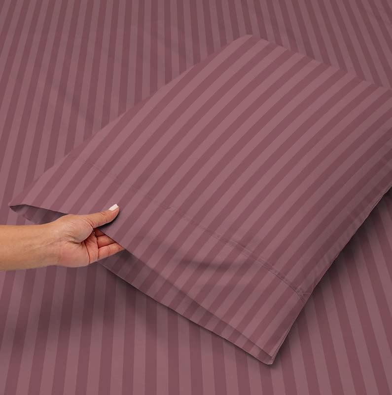 VAS COLLECTIONS 210 TC Pure Cotton Satin/Stripe King Bedsheet with 2 King Size Pillow Covers | Double Bed Cotton | Size - King Size 90x100 inches - Onion - Image 3