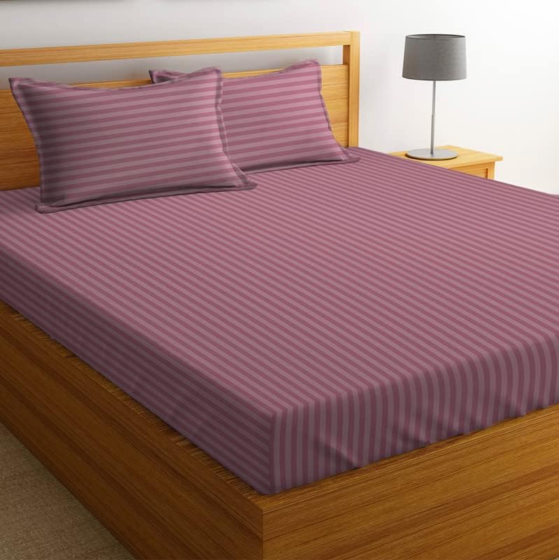 VAS COLLECTIONS 210 TC Pure Cotton Satin/Stripe King Bedsheet with 2 King Size Pillow Covers | Double Bed Cotton | Size - King Size 90x100 inches - Onion - Image 2