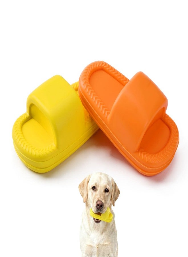 MECOOL Dog Toy 2PCS Unbreakable Slippers Squeaky Dog Toys for Teehing Chewing Size for Medium and Samll Breeds,Yellow and Orange - Image 1