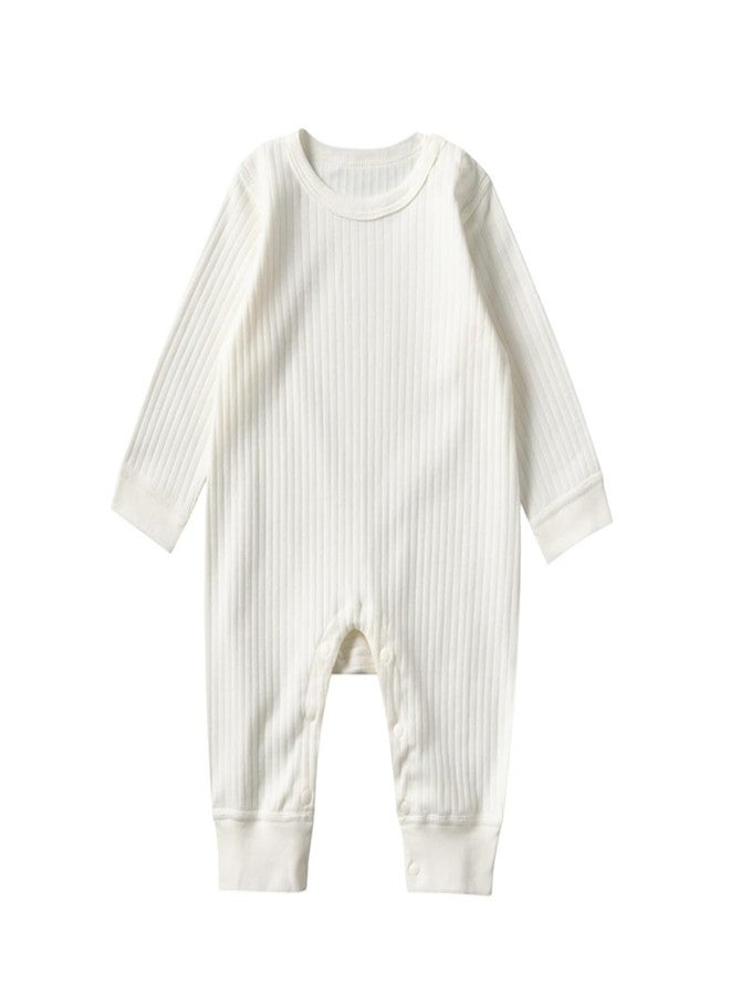 HALQAHA Baby Romper Long Sleeve Pure Cotton Unisex One Piece Jumpsuit, Newborn Clothes Soft Breathable Outfit（white 0-3 - Image 1