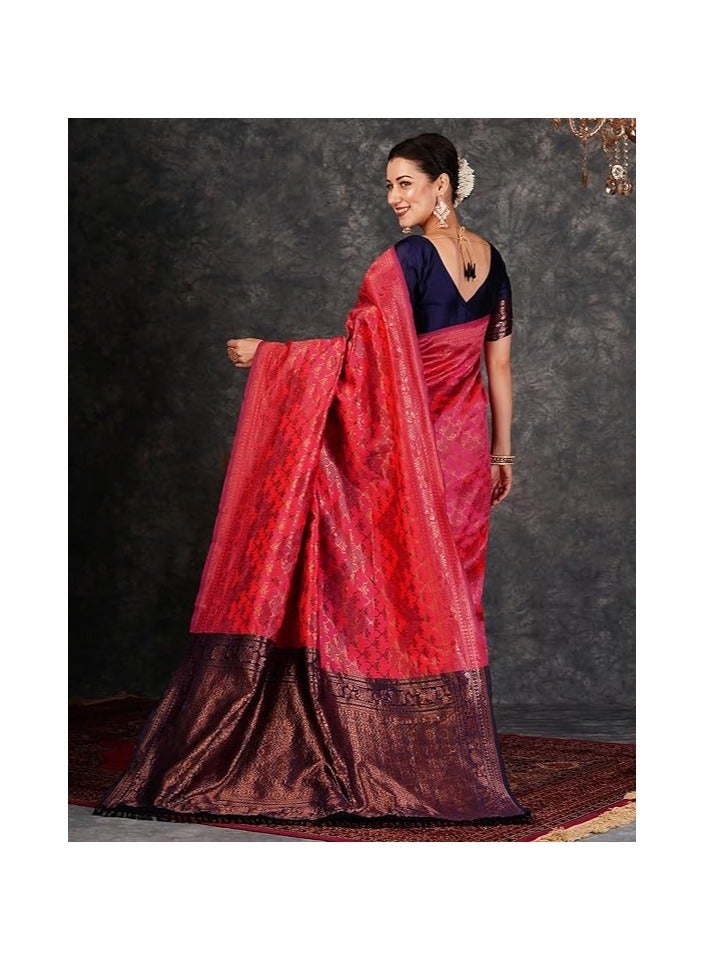 مملكة الإكسسوارات ساري كانجيفارام الناعم من قماش جاكار باناراسي النسائي مع قطعة بلوزة غير مخيطة - Image 2