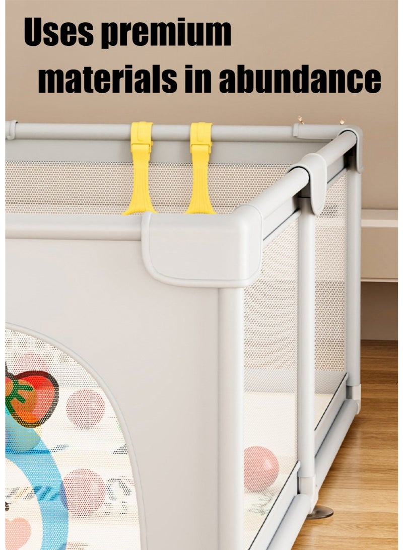 متجر الفرح حظيرة لعب للأطفال الصغار والرضع، ساحات لعب داخلية وخارجية مع شبكة قابلة للتنفس ومقاومة للسقوط 200 سم × 200 سم، حظيرة لعب كبيرة جدًا للأطفال، دبوس لعب، منطقة سياج، تتضمن كرات المحيط، حلقات سحب وطوق كرات - Image 4