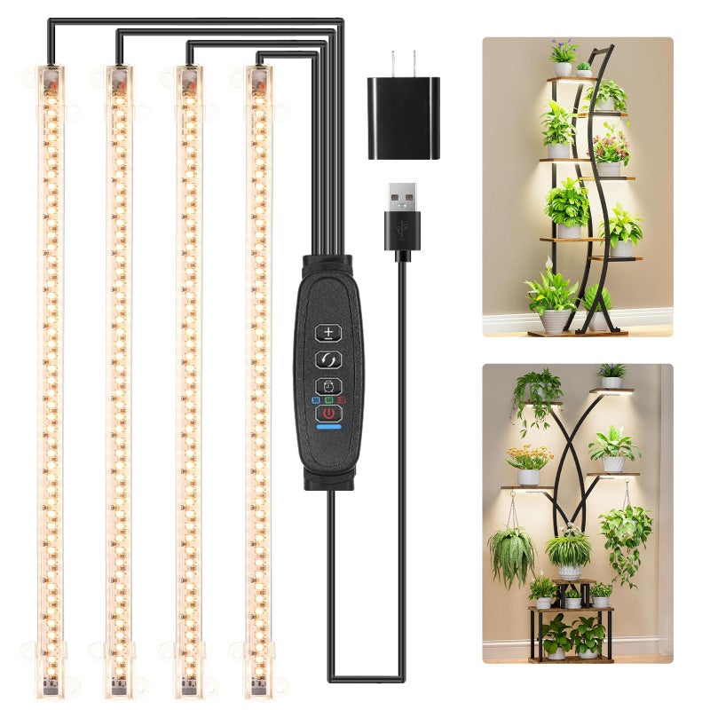 RWNTAO LED Plant Growing lamp Strips, Full Spectrum 3500K Grow Light for Indoor Plants with 3/9/12H Timer and 10 Dimmable Levels for Green House Hydroponics Succulentï¼Œ4 Head 13 Inches - Image 1
