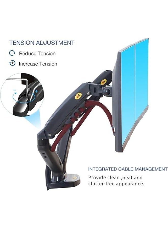 TECVITY F160 Dual Monitor Arm for 17-30 inch Monitors with Gas System, Adjustable Desktop Mount up to 9 kg per arm - Image 4