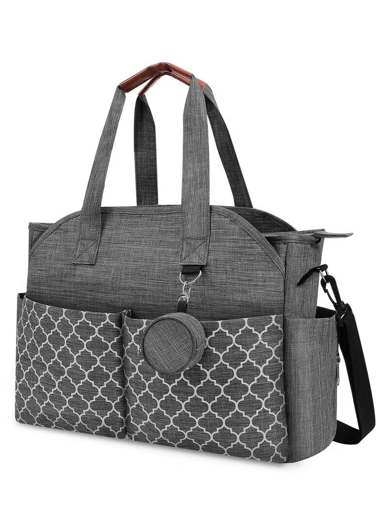 AGREON Diaper Bag with Cup Holder, Multi Function Baby Bag, Travel Diaper Bag for Mom and Dad, Baby Diaper Bag Tote, Large Capacity and Stylish Organizer for Baby Care(Grey)