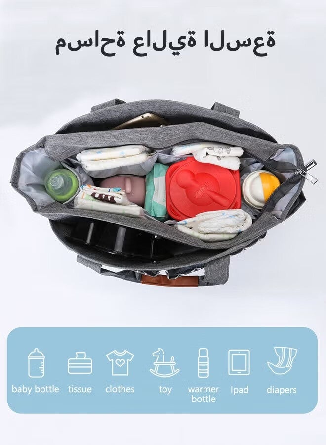 AGREON Diaper Bag with Cup Holder, Multi Function Baby Bag, Travel Diaper Bag for Mom and Dad, Baby Diaper Bag Tote, Large Capacity and Stylish Organizer for Baby Care(Grey) - Image 2