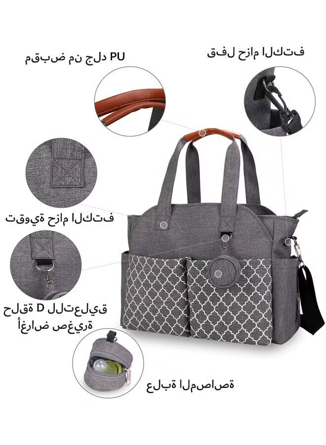 AGREON Diaper Bag with Cup Holder, Multi Function Baby Bag, Travel Diaper Bag for Mom and Dad, Baby Diaper Bag Tote, Large Capacity and Stylish Organizer for Baby Care(Grey) - Image 3