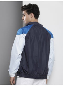 The Indian Garage Co Men Navy Blue Regular Fit Zipper Pockets Color Block Jacket  - Image 2