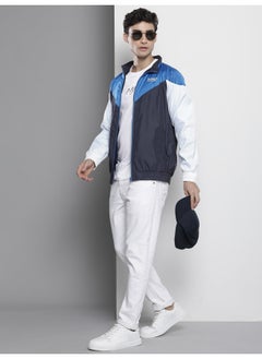 The Indian Garage Co Men Navy Blue Regular Fit Zipper Pockets Color Block Jacket  - Image 3