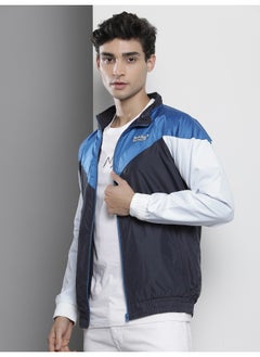 The Indian Garage Co Men Navy Blue Regular Fit Zipper Pockets Color Block Jacket  - Image 4