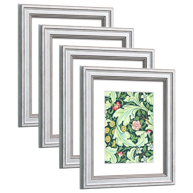 DEKWINN,8x10 Picture Frame Set of 4 with Real Glass for Pictures 5x7 with Mat or 8x10 without Mat,White Rustic Retro Photo Frames for Wall or Tabletop Display - Image 1