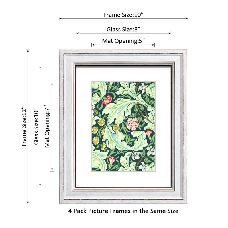 DEKWINN,8x10 Picture Frame Set of 4 with Real Glass for Pictures 5x7 with Mat or 8x10 without Mat,White Rustic Retro Photo Frames for Wall or Tabletop Display - Image 2