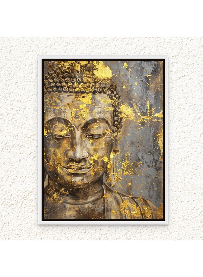آرت دیکور  ديكور فني مؤطر قماش ذهبي ورمادي صورة بوذا الروحية التأملية طباعة جدار ديكور للمنزل غرفة المعيشة غرفة نوم مكتب الهدايا - Image 1