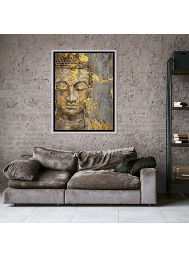 آرت دیکور  ديكور فني مؤطر قماش ذهبي ورمادي صورة بوذا الروحية التأملية طباعة جدار ديكور للمنزل غرفة المعيشة غرفة نوم مكتب الهدايا - Image 3