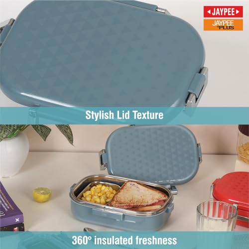 JAYPEE PLUS JAYPEE Snapsteel Inner Stainless Steel Insulated Lunch Box Blue, 650 ml, Airtight Tiffin Box for School Kids | Spillproof with Silicon Seal | Food Grade | BPA Free - Image 2