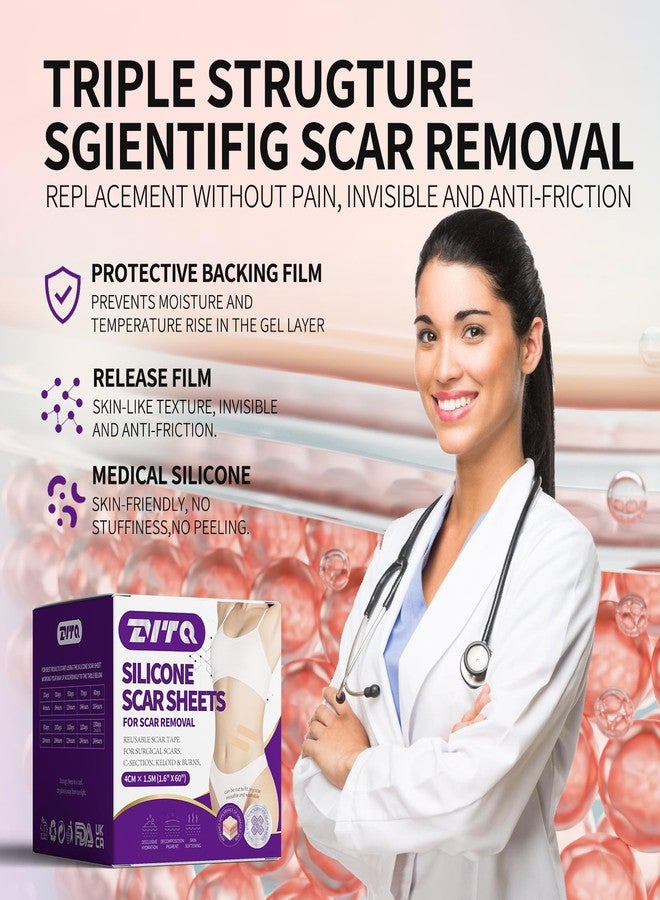 Zvtq Medical Silicone Scar Sheets,Silicone scar tape- Reusable Scar Tape for C-Section Surgery Keloids & Burns 4cm x 1.5m (1.6" x 60" (Clear - Image 4