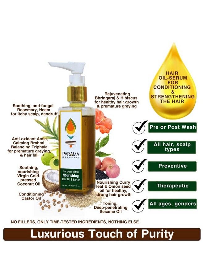 PARAMA NATURALS - Herbenriched Nourishing Hair Oil And Leave In Hair Serum100Ml With Amla Brahmi Bhringaraj Hibiscus Onion Seed Oil. - Image 1