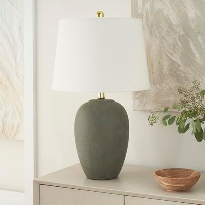 Nourison Home 23" Olive Green Ceramic Pot Table Lamp for Bedroom, Living Room, Dining Office, with White Tapered Drum Shade - Image 4