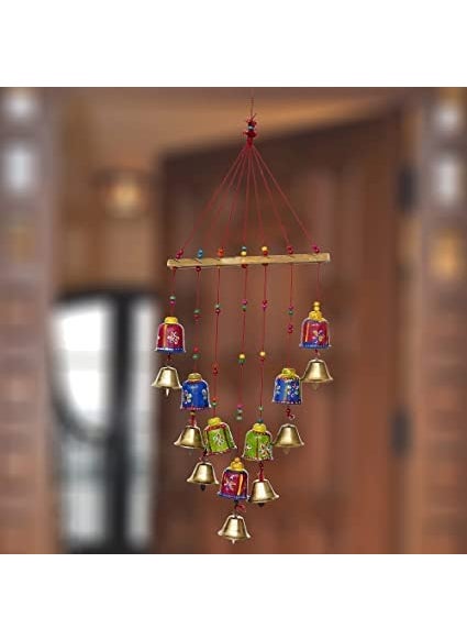 ADITYA IMPEX ADITYA IMPEX Handicraft rajasthane Wooden Colored Bells Desing Decorative showpice Wind Chimes for Home Balcony Garden Positive Energy Home Decor Hanging Long Bells Set of 1 Piece Multicolour  - Image 3