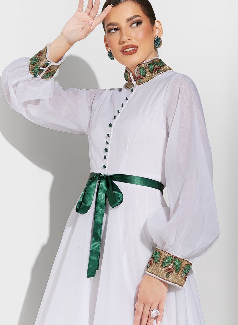 ثريدز باي اجوني فستان بازرار وحزام خصر - Image 3