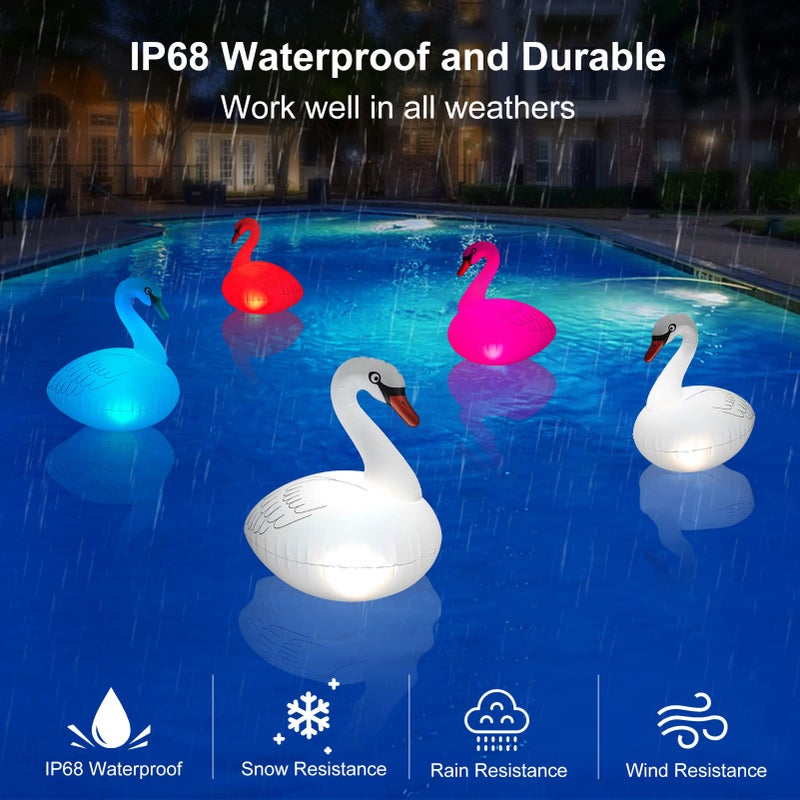 Goallim Swan Floating Solar Lights - Waterproof Inflatable Colorful Changing LED Pool Light for Beach, Garden, Backyard and more - Image 5