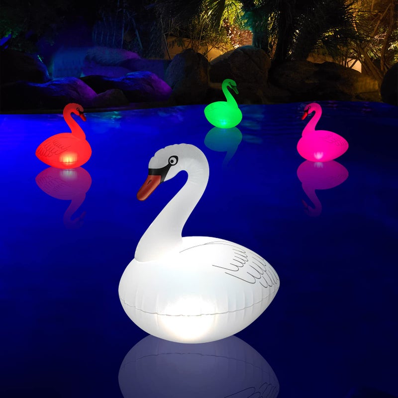 Goallim Swan Floating Solar Lights - Waterproof Inflatable Colorful Changing LED Pool Light for Beach, Garden, Backyard and more - Image 1